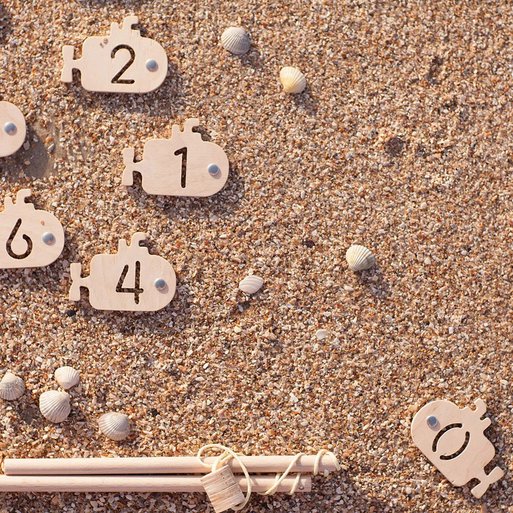 babai Wooden Fishing Game Set On Magnets For Learning of Numbers Brave Submarines