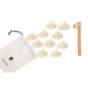 babai Wooden Fishing Game Set On Magnets For Learning of Numbers Brave Submarines