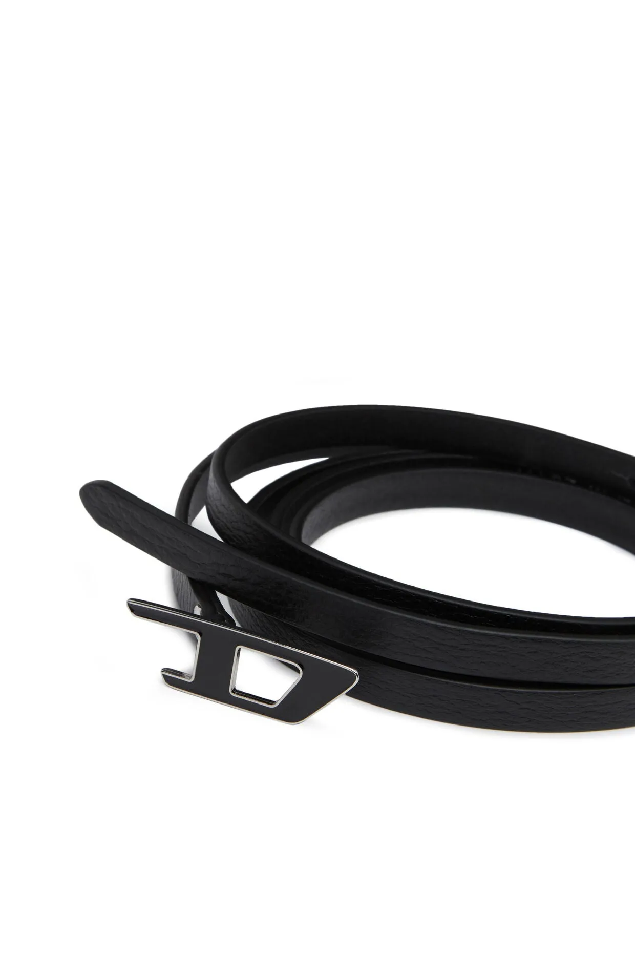 Diesel Women's B-dlogo 10 Slim Double-wrap Leather Belt Black