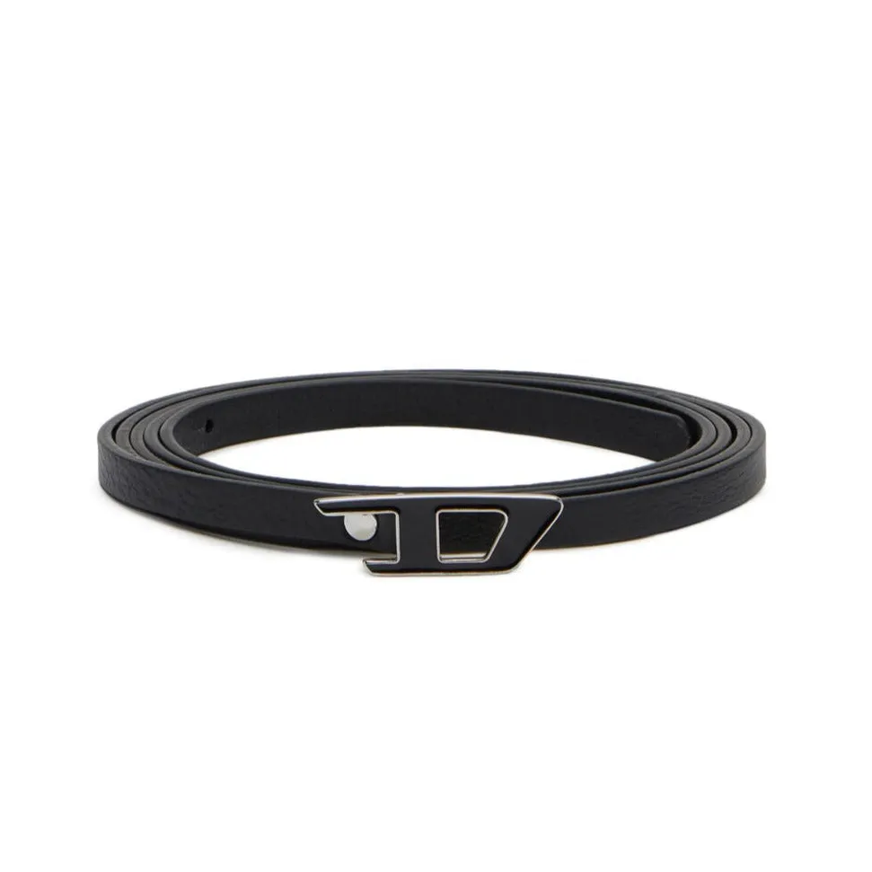 Diesel Women's B-dlogo 10 Slim Double-wrap Leather Belt Black
