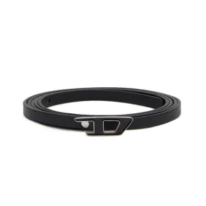 Diesel Women's B-dlogo 10 Slim Double-wrap Leather Belt Black