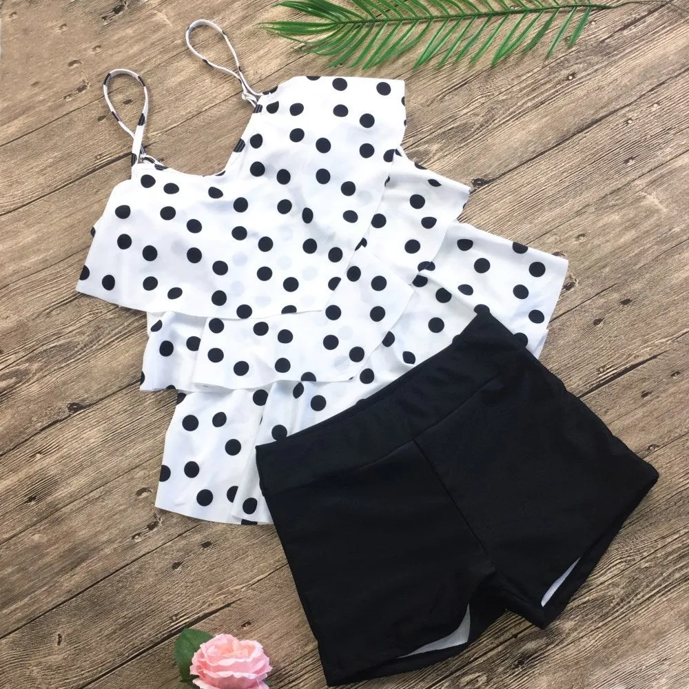 Fashion Japanese Layered Dot Sling Swimsuit