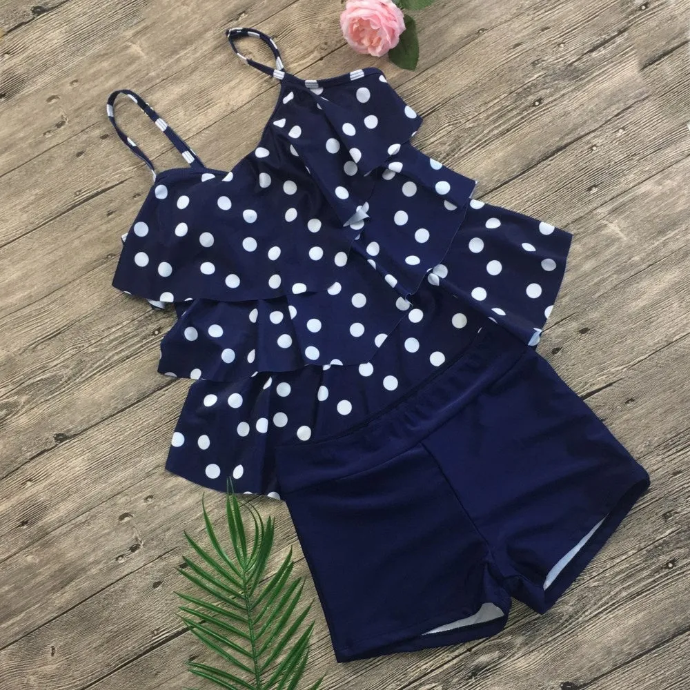 Fashion Japanese Layered Dot Sling Swimsuit