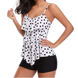 Fashion Japanese Layered Dot Sling Swimsuit
