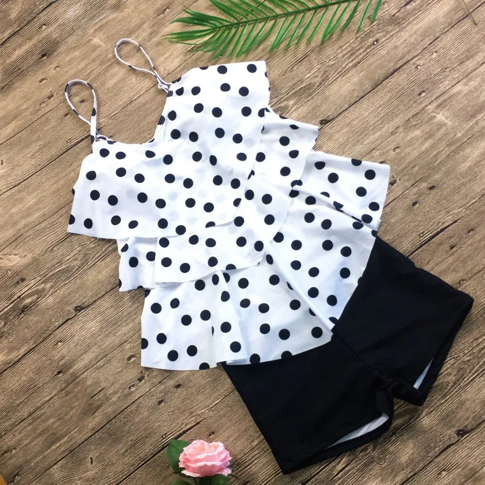 Fashion Japanese Layered Dot Sling Swimsuit