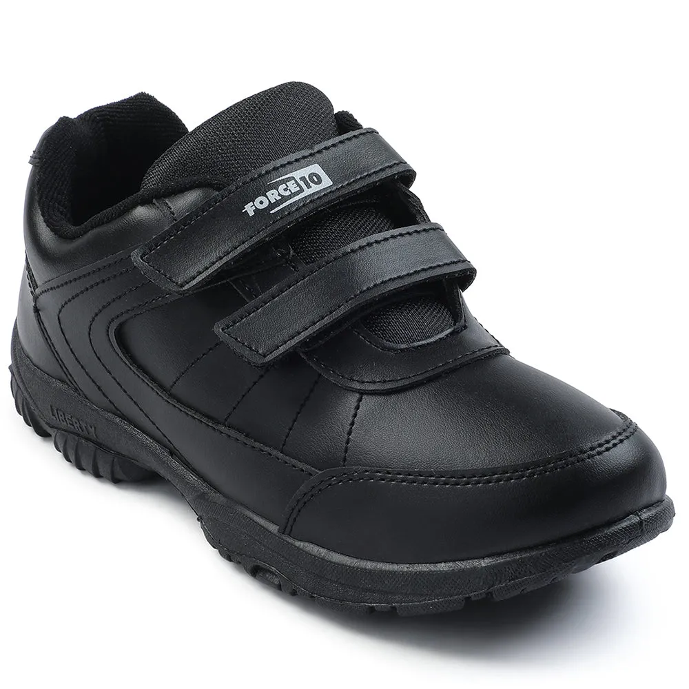 Force 10 Black Velcro Uniform School Shoes For Kids SCHZONE-DV By Liberty