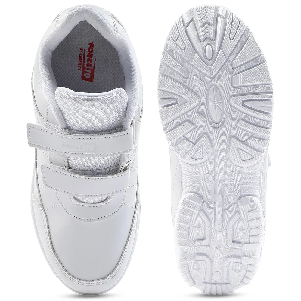 Force 10 White Velcro Uniform School Shoes For Kids SCHZONE-DV By Liberty