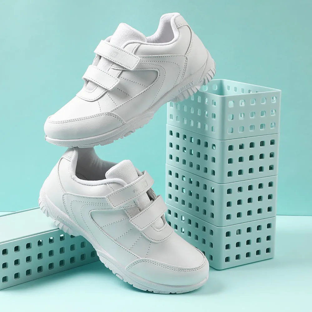 Force 10 White Velcro Uniform School Shoes For Kids SCHZONE-DV By Liberty