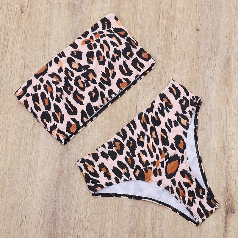 Hot Style Sexy Tube Top Swimsuit Multicolor Printed Split