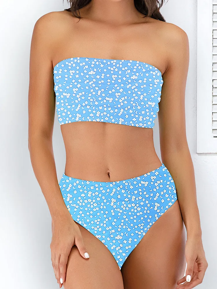 Hot Style Sexy Tube Top Swimsuit Multicolor Printed Split