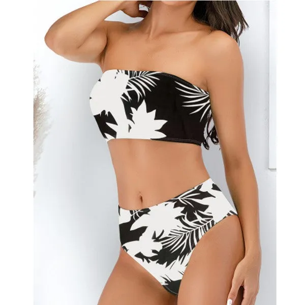 Hot Style Sexy Tube Top Swimsuit Multicolor Printed Split
