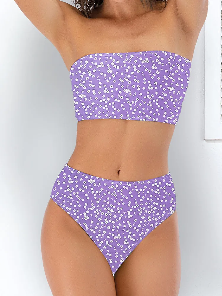 Hot Style Sexy Tube Top Swimsuit Multicolor Printed Split