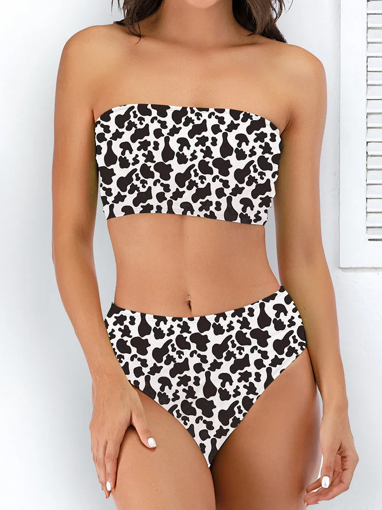 Hot Style Sexy Tube Top Swimsuit Multicolor Printed Split
