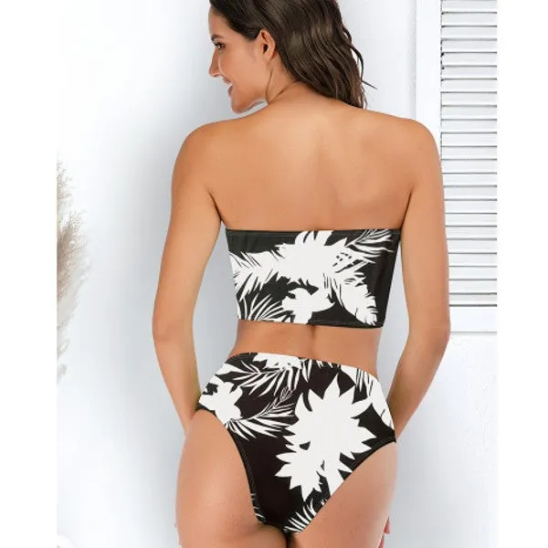 Hot Style Sexy Tube Top Swimsuit Multicolor Printed Split