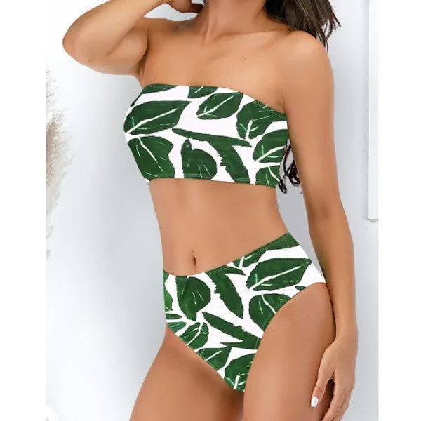 Hot Style Sexy Tube Top Swimsuit Multicolor Printed Split