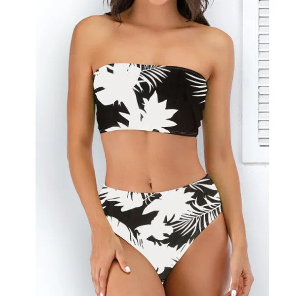 Hot Style Sexy Tube Top Swimsuit Multicolor Printed Split