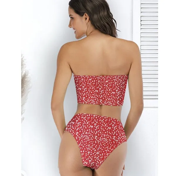 Hot Style Sexy Tube Top Swimsuit Multicolor Printed Split
