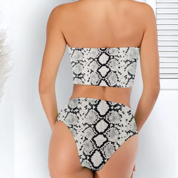 Hot Style Sexy Tube Top Swimsuit Multicolor Printed Split
