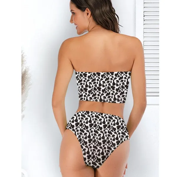 Hot Style Sexy Tube Top Swimsuit Multicolor Printed Split