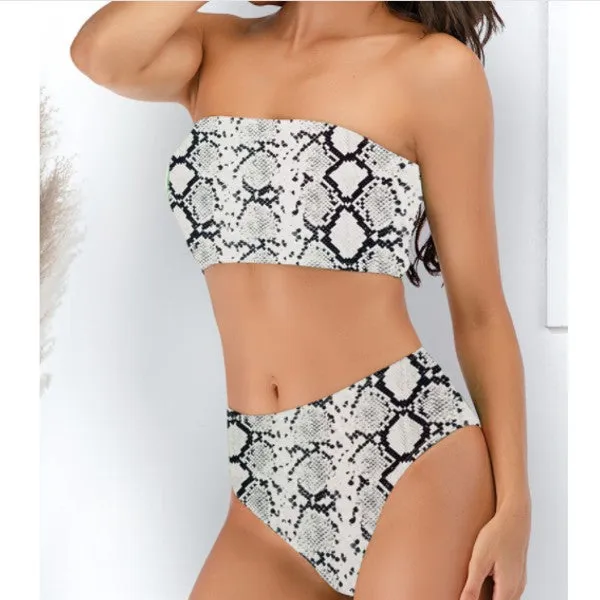 Hot Style Sexy Tube Top Swimsuit Multicolor Printed Split