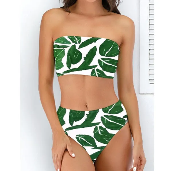 Hot Style Sexy Tube Top Swimsuit Multicolor Printed Split