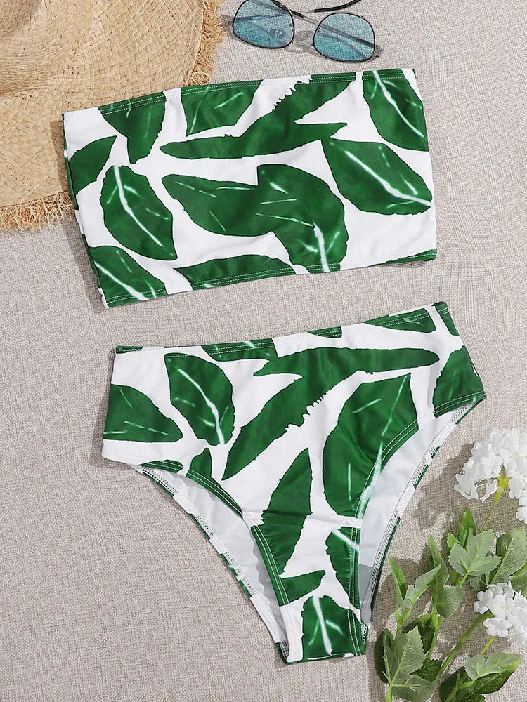 Hot Style Sexy Tube Top Swimsuit Multicolor Printed Split