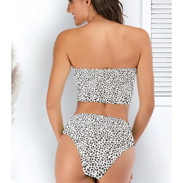 Hot Style Sexy Tube Top Swimsuit Multicolor Printed Split