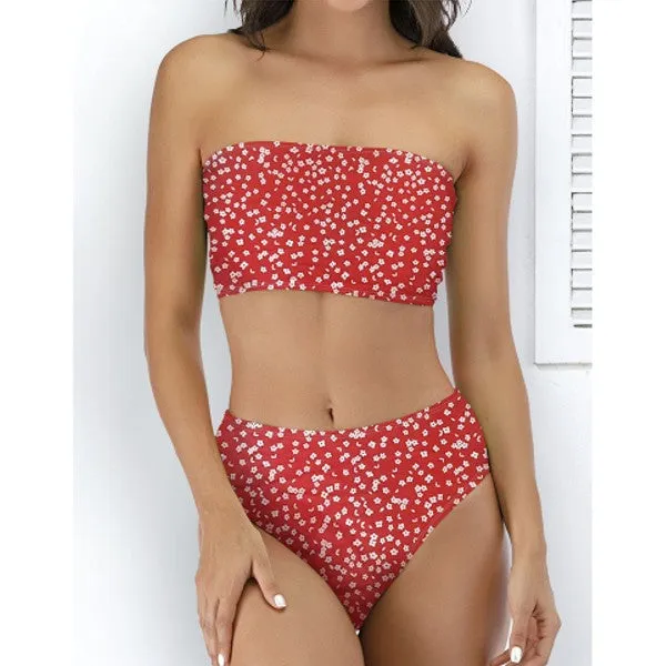 Hot Style Sexy Tube Top Swimsuit Multicolor Printed Split