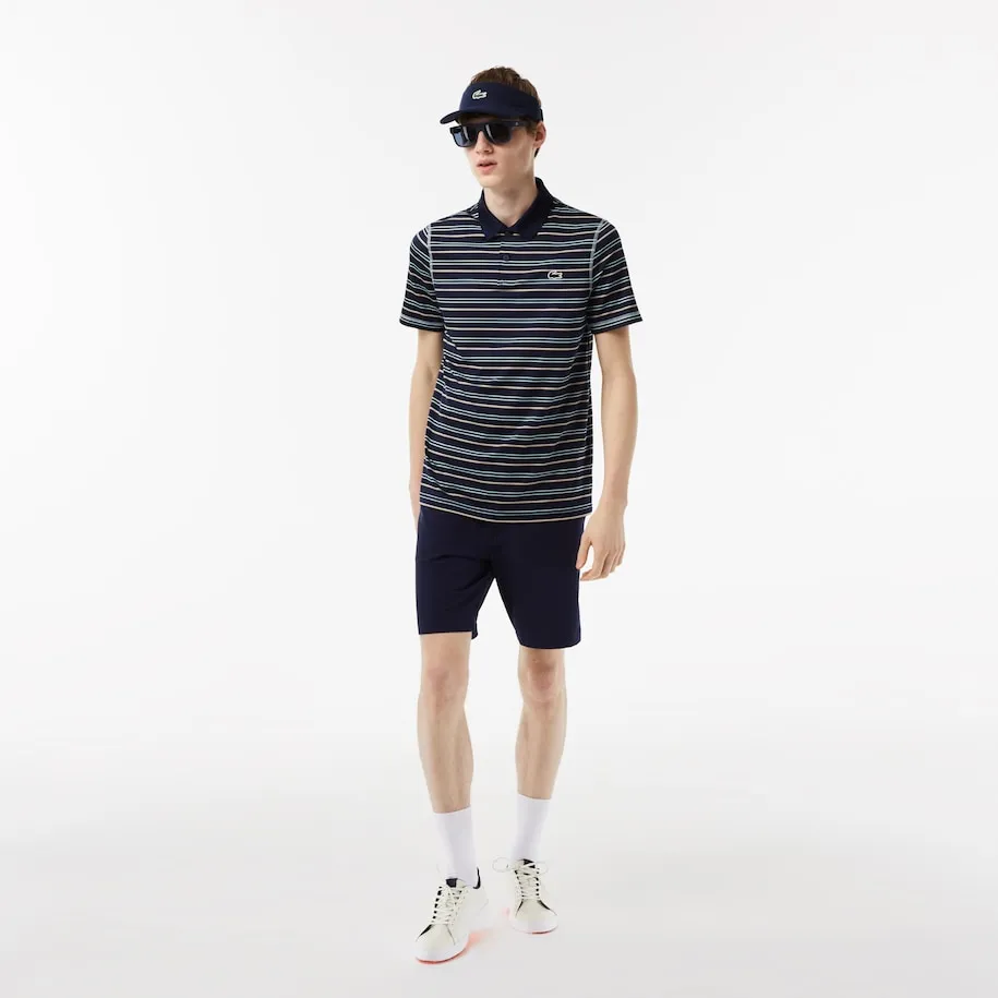 Men’s Golf Recycled Polyester Stripe Polo Navy Blue