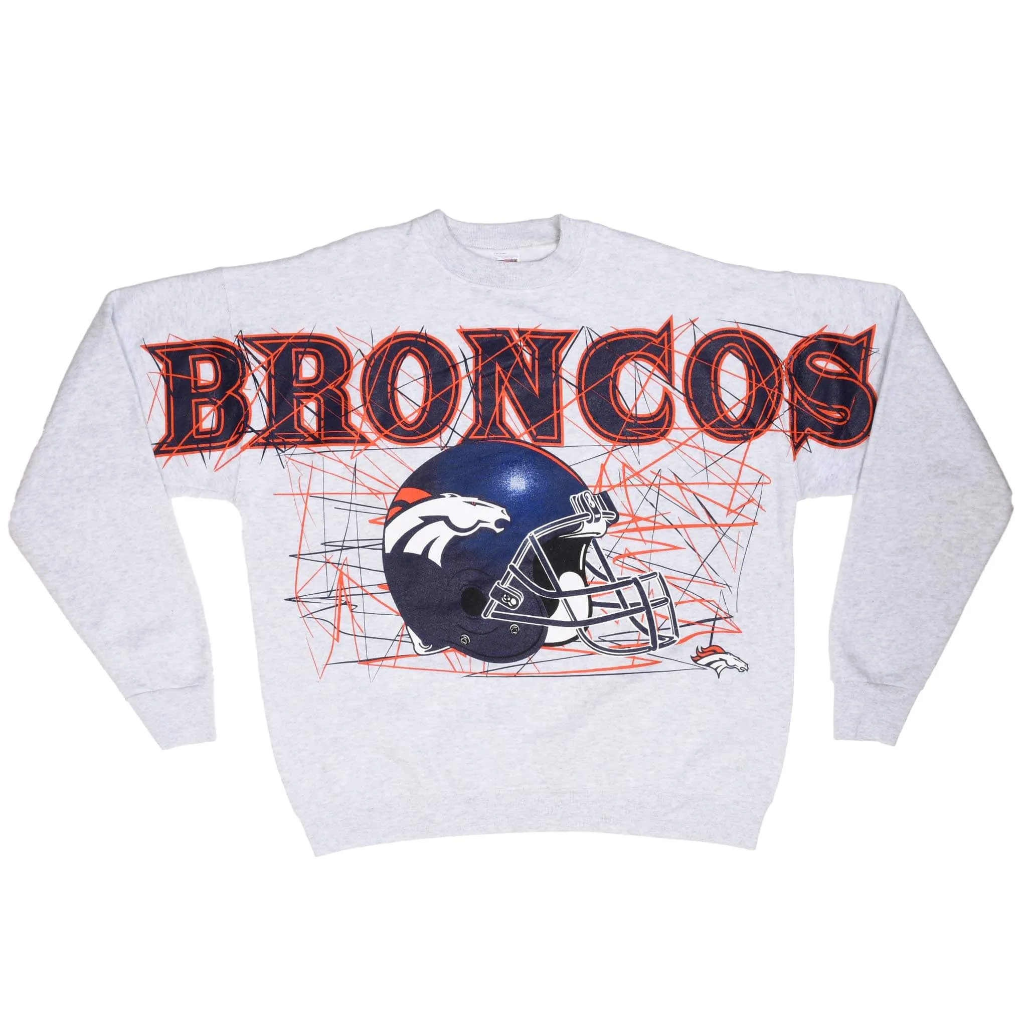 VINTAGE NFL DENVER BRONCOS ALL OVER PRINT 1990S SWEATSHIRT SIZE XL